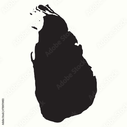 Blank map of Sri Lanka. Sri Lanka Country Map. Black silhouette isolated on white background.