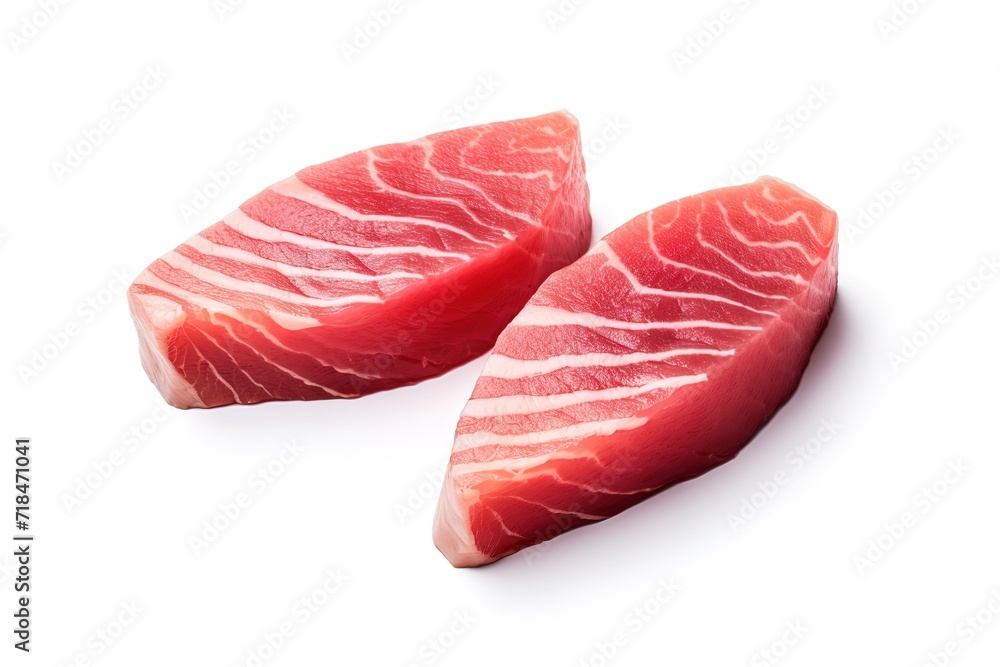 Fresh fish slices isolated on white background. generative AI Fresh fish slices isolated on white background. generative AI