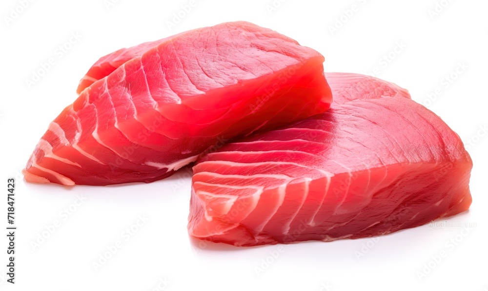 Fresh red meat slices in photo on white Background. generative AI