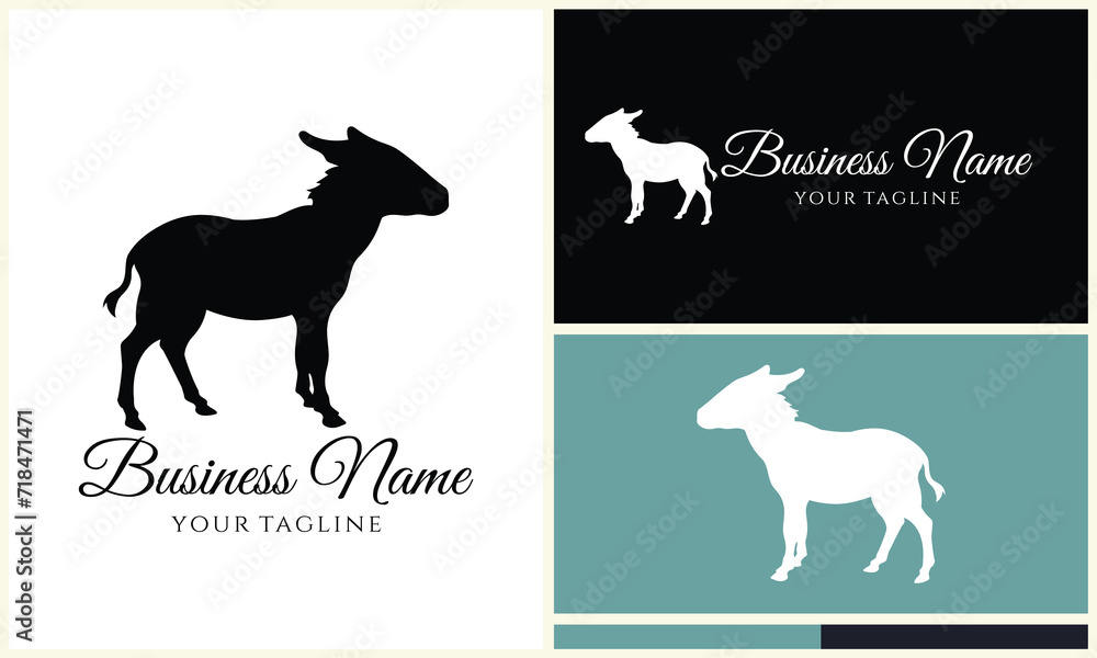silhouette donkey horse logo template