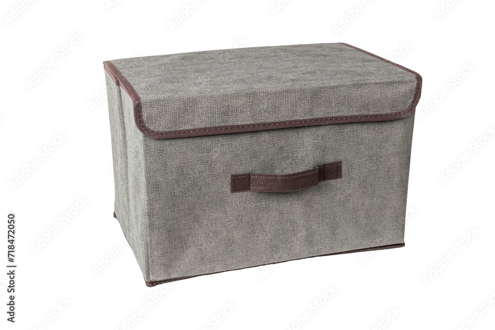 A large box made of gray fabric for storing things.