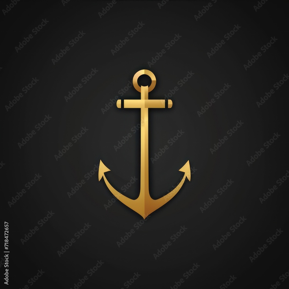 minimalist golden icon of an anchor on a black background minimalist golden icon of an anchor on a black background