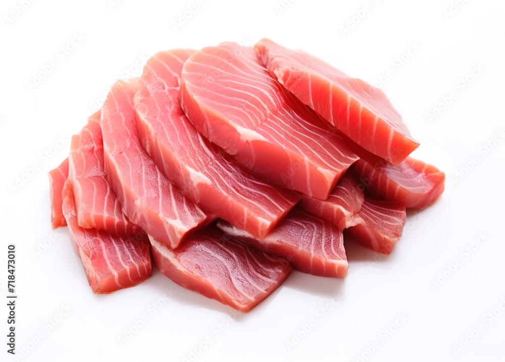Fresh red fish meat slices isolated on white background