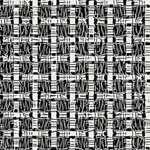 Grunge weave seamless pattern. Geometric simple print. Abstract geometric ornament. Interlacing bands  bold lines. Distressed texture of weaving fabric.