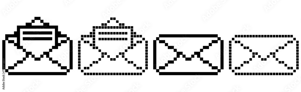 pixel mail envelope icon set isolated on white background