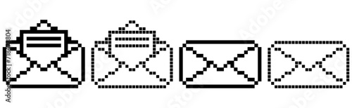 pixel mail envelope icon set isolated on white background