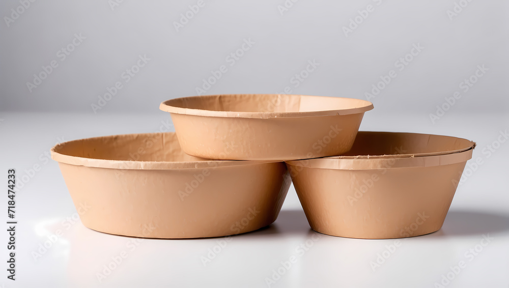empty beige plastic bowl on white background, top view empty beige plastic bowl on white background, top view