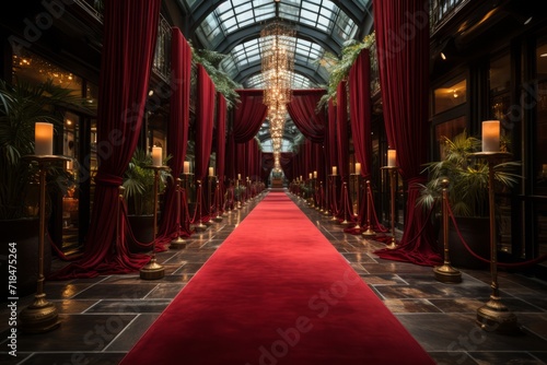 Glamorous red carpet entrance to the award ceremony venue, Generative AI