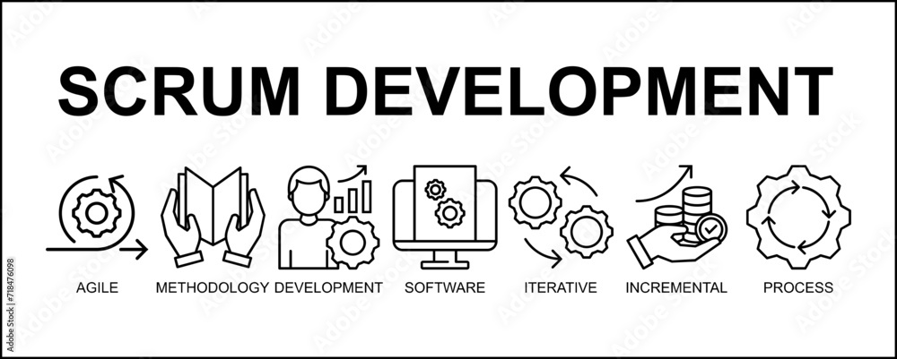 Fototapeta premium Scrum development banner web icon vector illustration concept with icon of agile, methodology, development, software, iterative, incremental and process