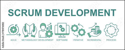 Scrum development banner web icon vector illustration concept with icon of agile, methodology, development, software, iterative, incremental and process