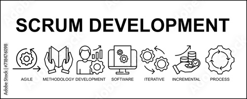 Scrum development banner web icon vector illustration concept with icon of agile, methodology, development, software, iterative, incremental and process