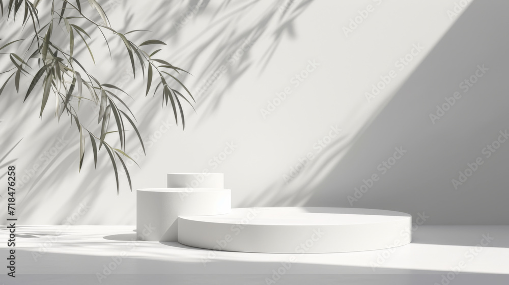 Abstract empty white podium on white background with shadow. Abstract empty white podium on white background with shadow.