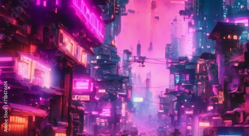 depicted a technological cyberpunk city in psychedelic detail