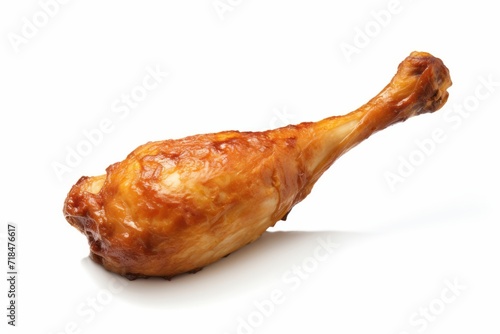 Flavorful Turkey Drumstick Cut, Roasted and Ready to Serve, Against a Clean White Background, Generative AI