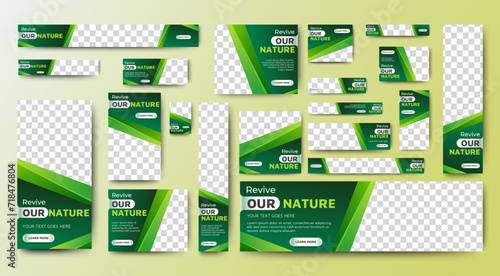 Revive our nature banner web ad template design. Green cover header background for website design, Social Media Cover ads banner, flyer, invitation card
