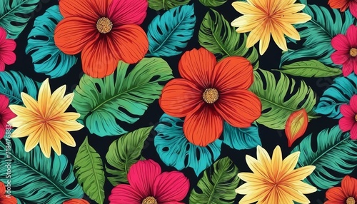 Floral Symphony  Seamless Pattern of Colorful Flowers and Leaves