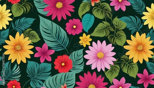 Nature’s Palette: Colorful Seamless Pattern of Flowers and Leaves