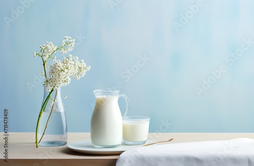 several rows of milk bottles containing cow's milk in the photo on the table. generative AI
