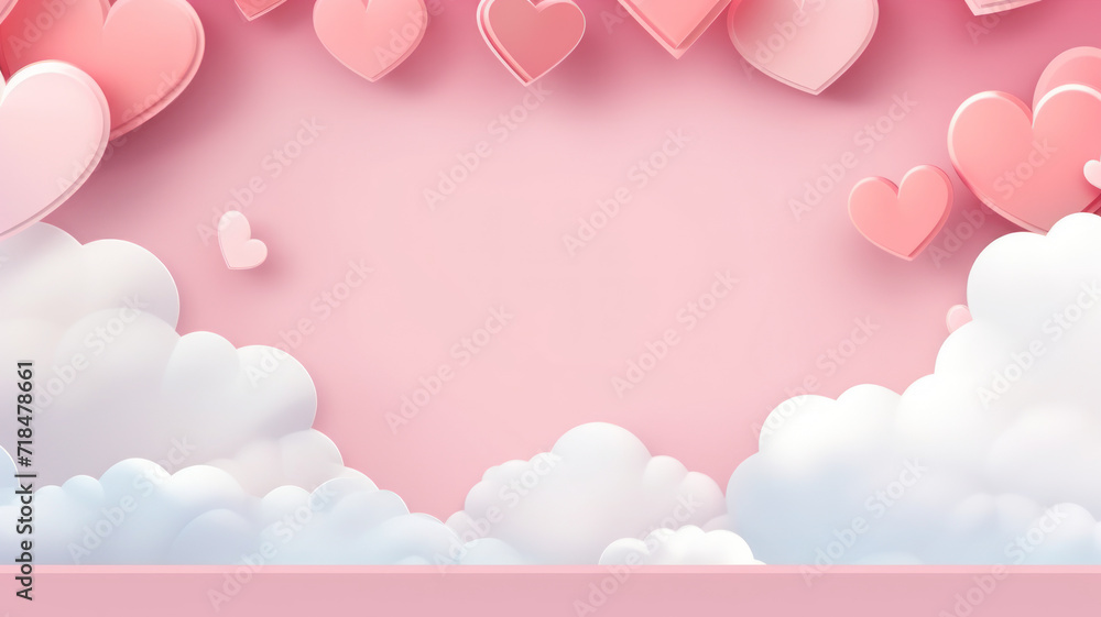 Poster or banner with red sky and paper cut clouds. Place for text. Happy Valentine's day
