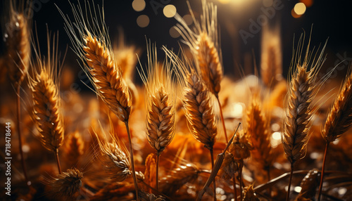 Rural scene golden wheat, ripe barley, organic harvest, healthy meal generative AI