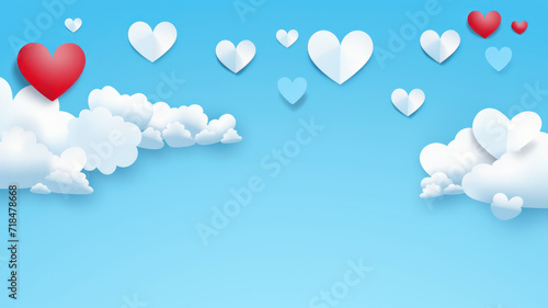 Poster or banner with red sky and paper cut clouds. Place for text. Happy Valentine's day