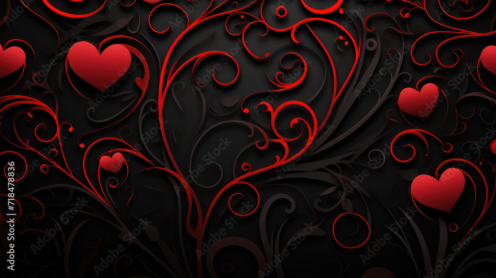 Beautiful valentines day background with red hearts on black background Beautiful valentines day background with red hearts on black background