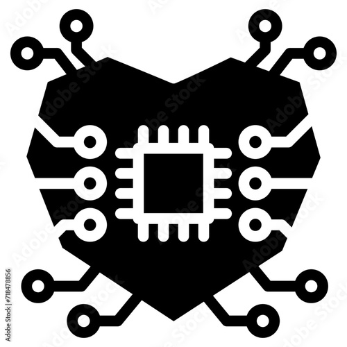 Robot Heart glyph icon. relate to robotic engineering and technology theme. use for UI or UX kit, web and app development.