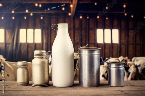 Rows of milk bottles inside a dairy farm.. generative AI
