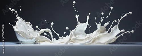A white milk with abstract waves and some splashes beside it. generative AI