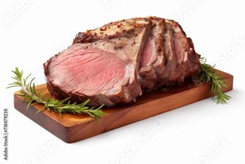 Prime Rib Cut, Expertly Seasoned and Roasted, on an Isolated White Background, Generative AI