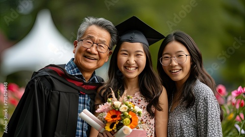 joyous moment of a girl's graduation with her proud parents