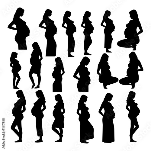 collection silhouette pregnant mom, Point with mom and baby vector