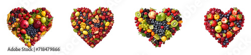 delicious berries. strawberries, blueberries and raspberries and other fruits in heart shape in png