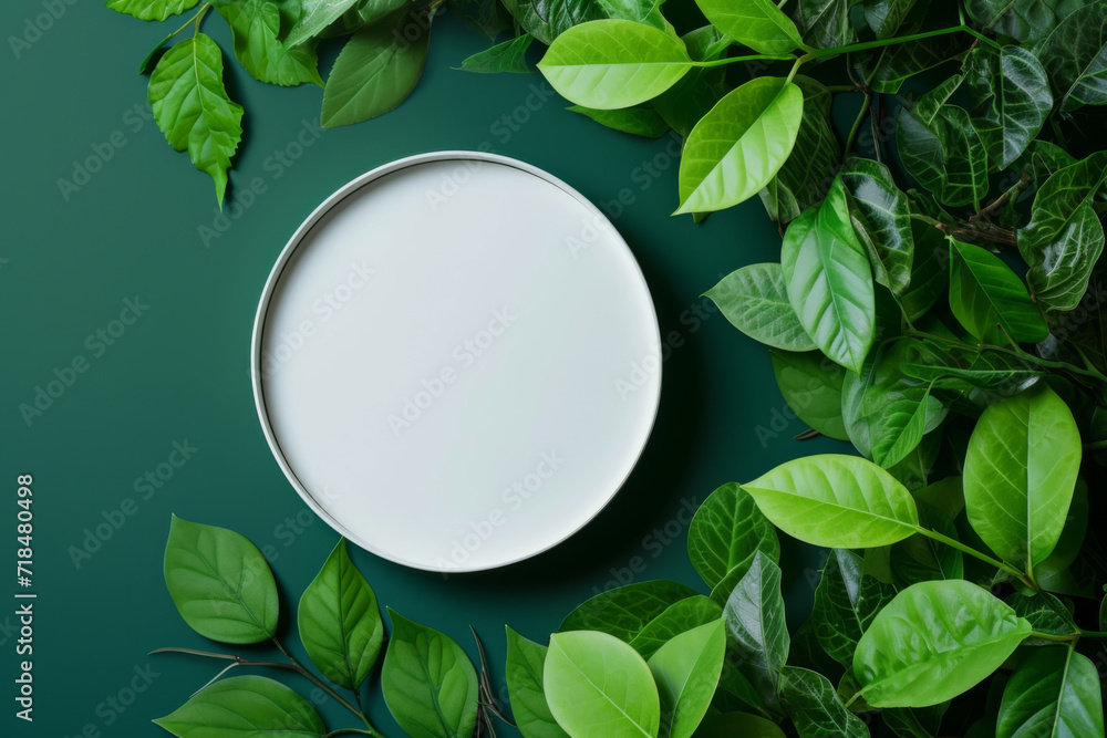 White round template podium mockup for natural organic cosmetic product ...