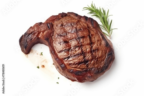 Succulent Ribeye Steak Cut, Char-Grilled to Perfection, Against a Clean White Canvas, Generative AI