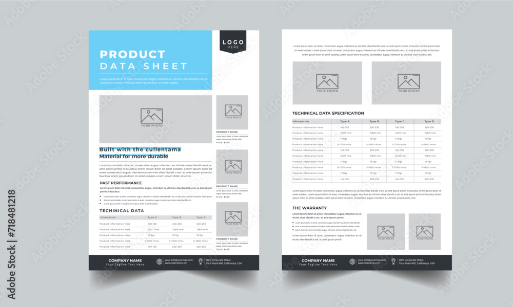 Product Data Sheet, Technical Data Sheet layout template design - obrazy, fototapety, plakaty 