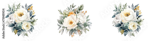 Set of bouquet of flowers with green leaves and white flowers © Rasheeda