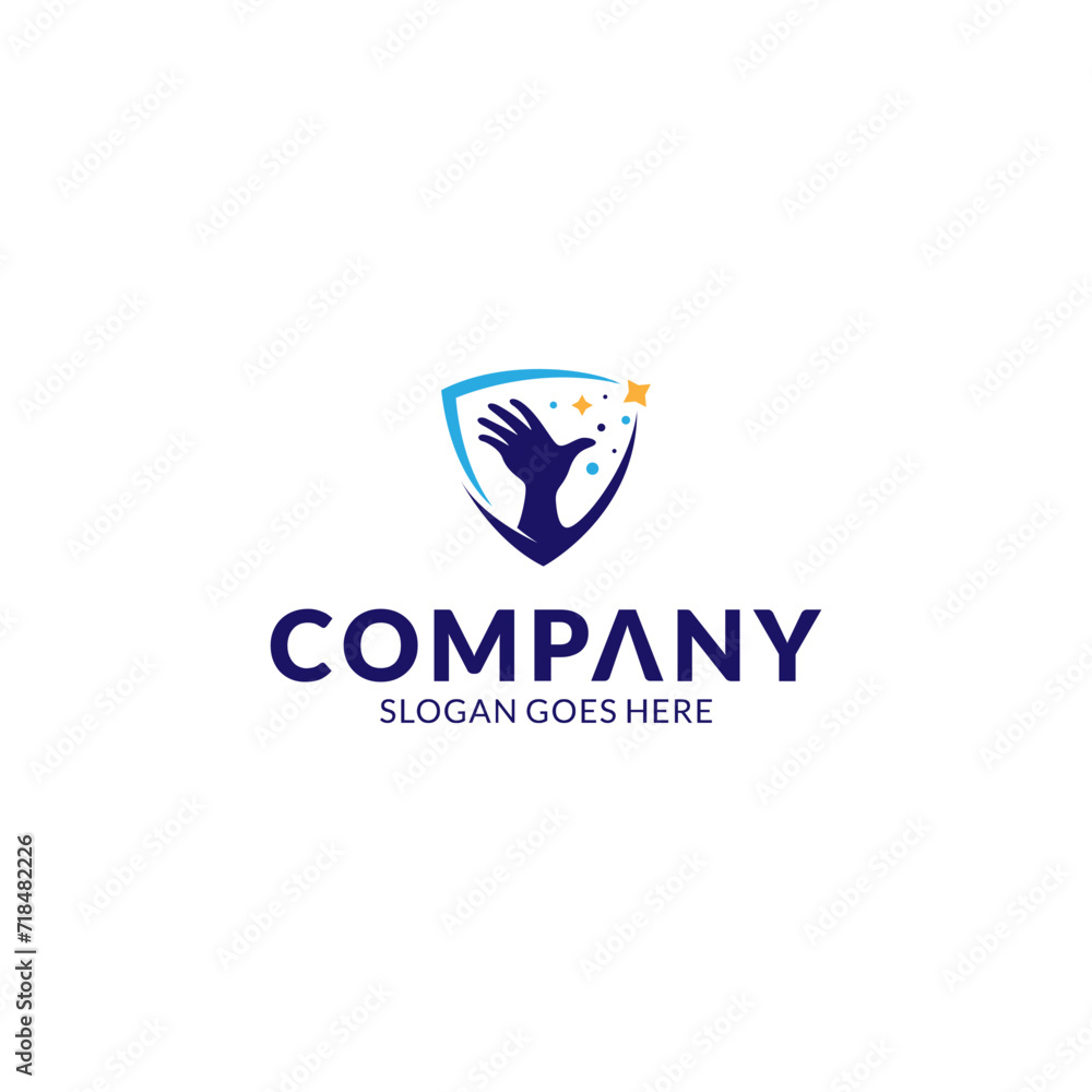Shield logo with hand reaching stars, Education logo icon Shield logo with hand reaching stars, Education logo icon