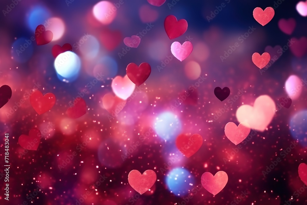 Red hearts on black background, gradient, bright, glow, glitter, Generative AI Red hearts on black background, gradient, bright, glow, glitter, Generative AI