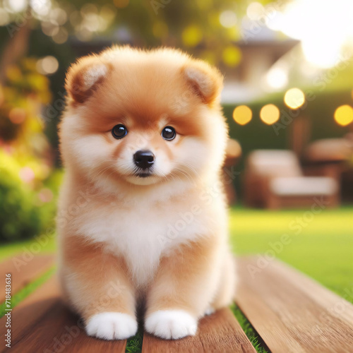 A cute puppy in the garden