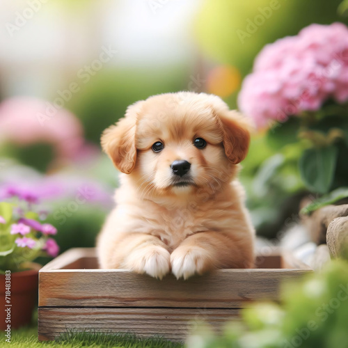 A cute puppy in the garden