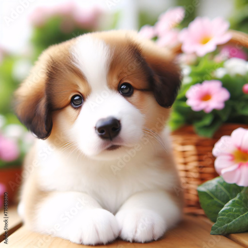 A cute puppy in the garden