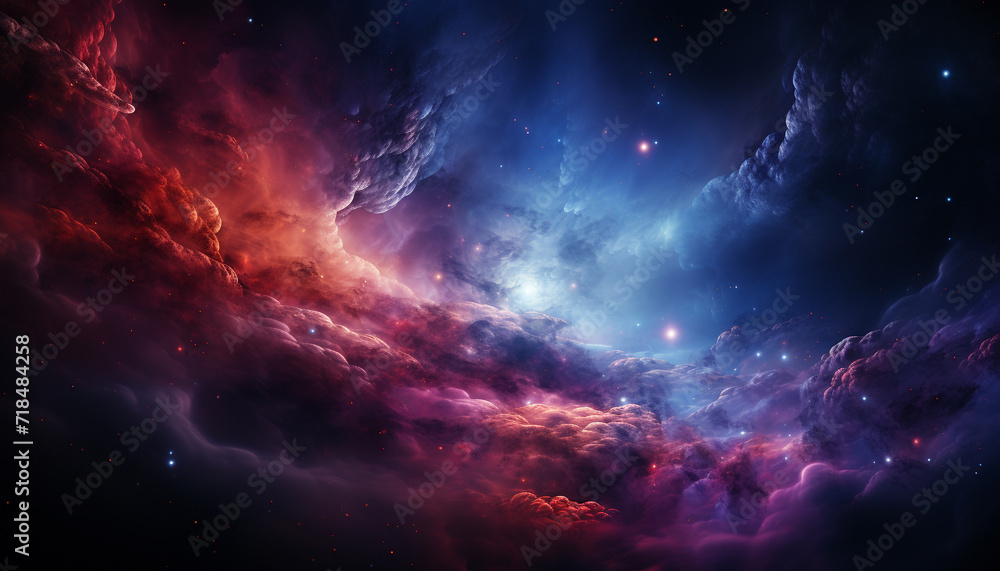 Night sky, nature galaxy, backgrounds of blue nebula, dark star generated by AI