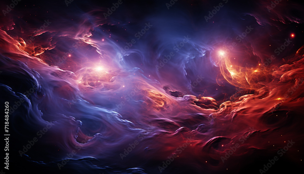 Abstract nature  vibrant colors, glowing sky, multi colored nebula, exploding patterns generated by AI