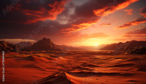 Nature beauty sand dunes, mountain peaks, tranquil scenes, panoramic landscapes generated by AI