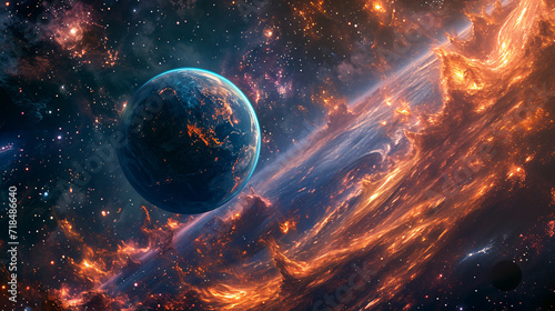 Stellar Cosmos Outer Space Illustration with Celestial Body.