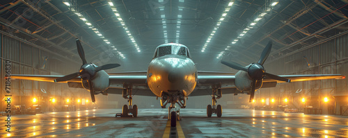 Photographie Bomber plane parked inside a military hangar.
