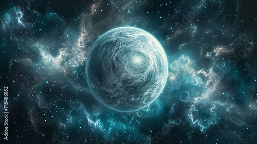 Galactic Scene Illustration of Celestial Body Surrounded by Stars.