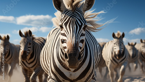 Zebra herd grazing in the African savannah, a stunning sight generated by AI