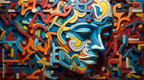 Wallpaper Mural Abstract puzzle piece arrangement, creative brain concept on dark background Torontodigital.ca